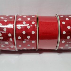 Red and White Polka Dot Ribbon Red Solid